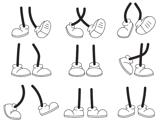 Insieme della raccolta dell'illustrazione dell'elemento di disegno di stile di doodle comico della mascotte del piede della gamba del fumetto