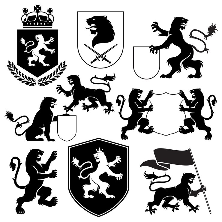 Insieme della siluetta araldica della tigre