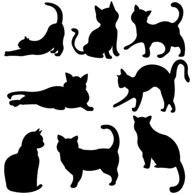 Insieme della siluetta del gatto di vettore