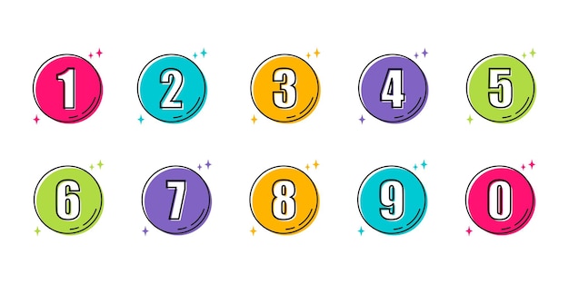 Insieme delle icone di numeri colorati in piano