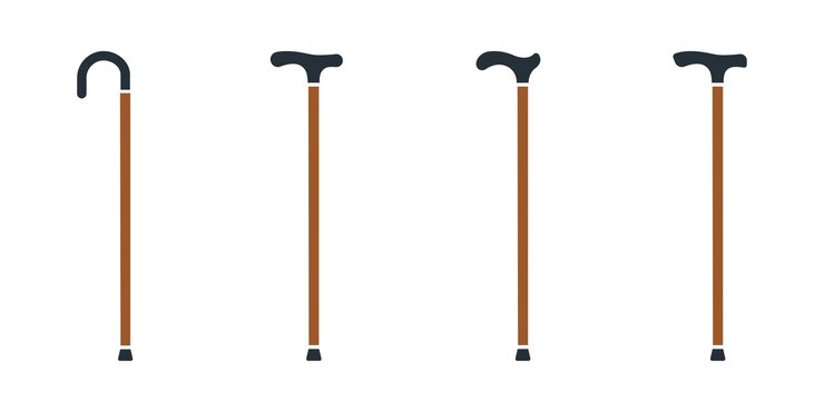 Vettore insieme delle icone di vettore del bastone da passeggio. bastone di legno su sfondo bianco. canna per anziani, vecchi, anziani.