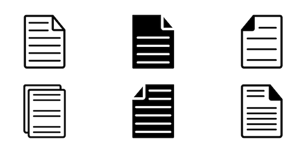Insieme delle icone di vettore del documento. File icona lineare nera.