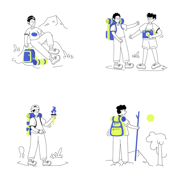 Insieme delle illustrazioni di linea dei viaggiatori