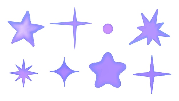 Insieme delle stelle dell'acquerello blu su sfondo bianco