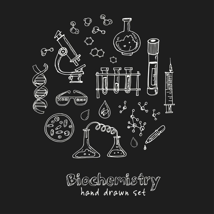 Vettore insieme di biochimica disegnato a mano