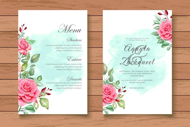 Insieme di carta elegante dell'acquerello floreale matrimonio invito