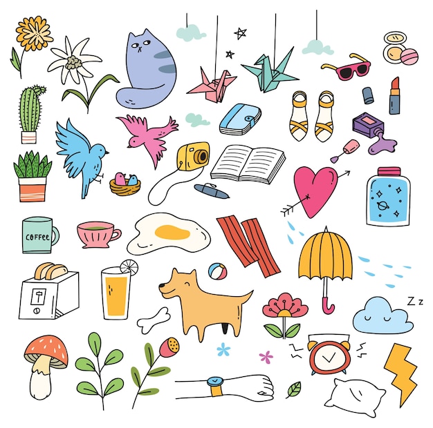 Insieme di cose carine in stile doodle