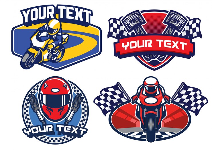 Insieme di disegno del distintivo di corse di moto