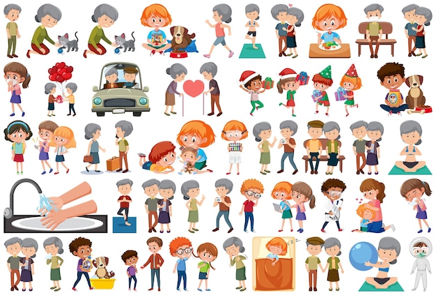 Insieme di diverse attività persone in stile cartone animato