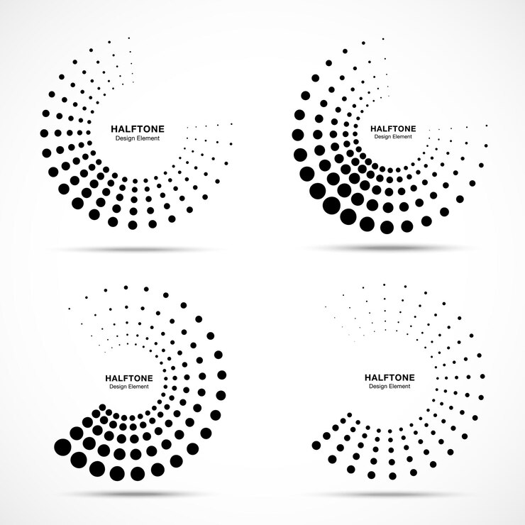 Insieme di elementi di design dell'emblema del logo dei punti astratti della cornice del cerchio punteggiato di semitono Vector