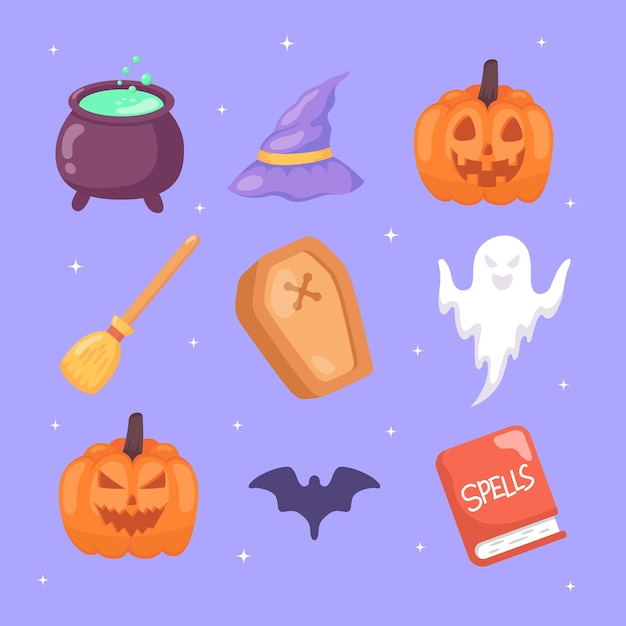 Insieme di elementi di Halloween Collezione disegnata a mano.