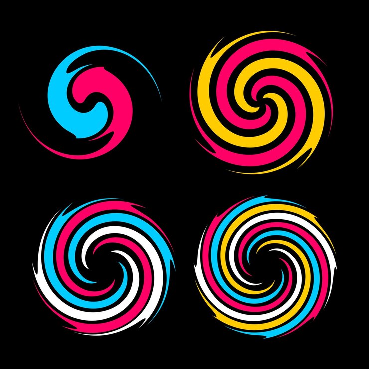 Insieme di elementi di movimento a spirale e vortice