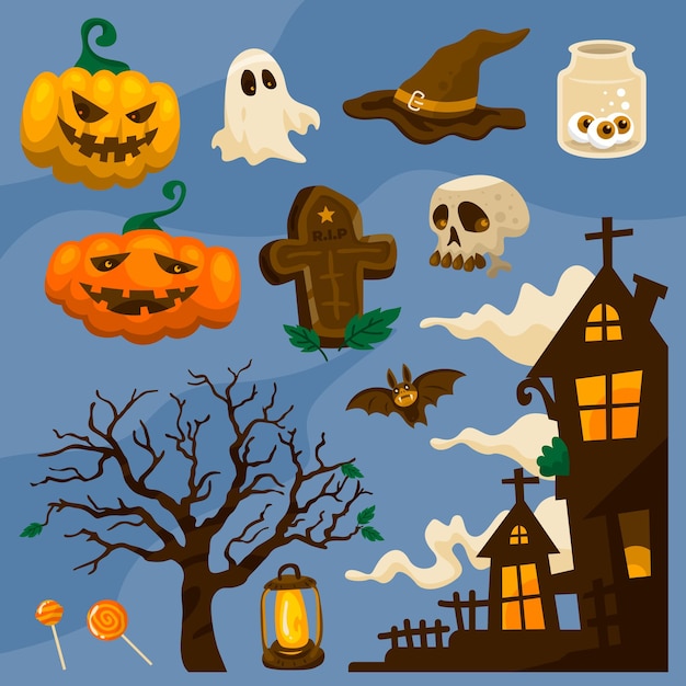 Insieme di elementi di vettore di Halloween