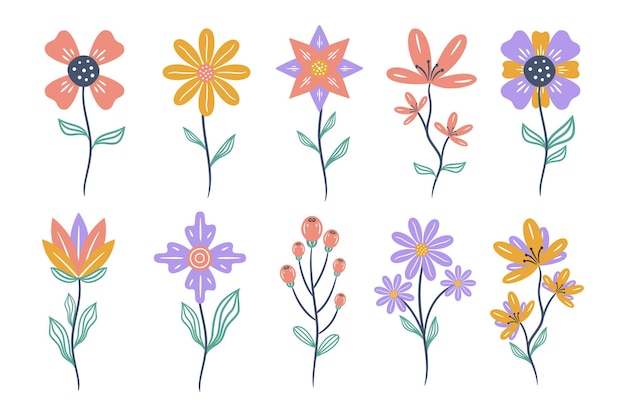 Insieme di elementi floreali. Fiore e foglie isolati su sfondo bianco