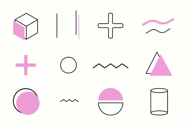 Insieme di elementi geometrici in stile memphis