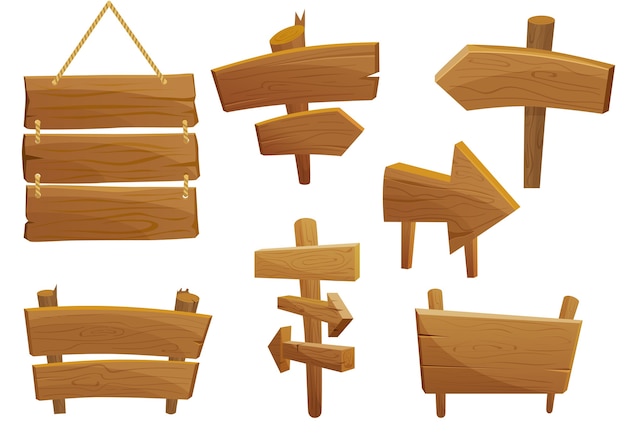 Insieme di insegne in legno stile cartone animato