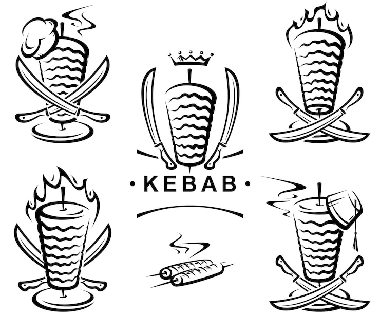 Vettore insieme di kebab. collezione icona spiedini. vettore