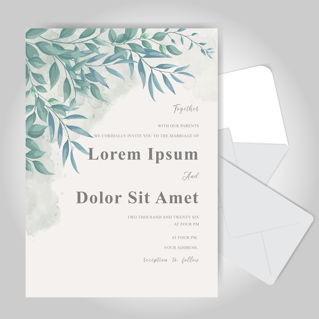 Insieme di modelli di carta di invito matrimonio verde con fogliame elegante