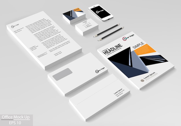 Insieme di modelli di identità aziendale aziendale. Mock up vettoriale per ufficio. Modello di progettazione volantino opuscolo