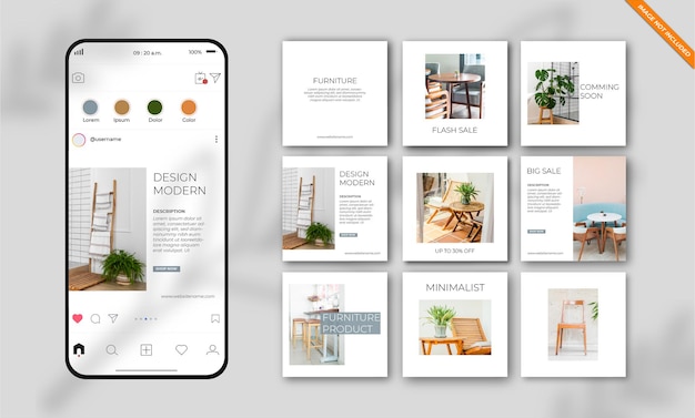 Insieme di modelli di post social media instagram mobili