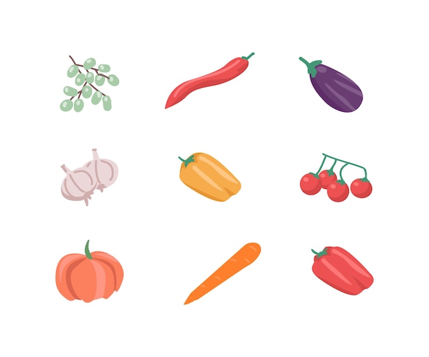 Insieme di oggetti di colore piatto vegetale