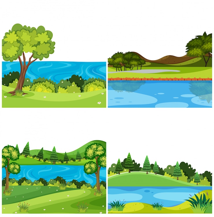 Vettore insieme di paesaggi naturali