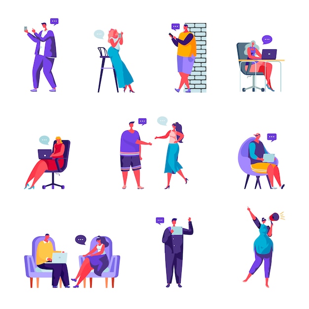 Insieme di personaggi di social network persone piatte