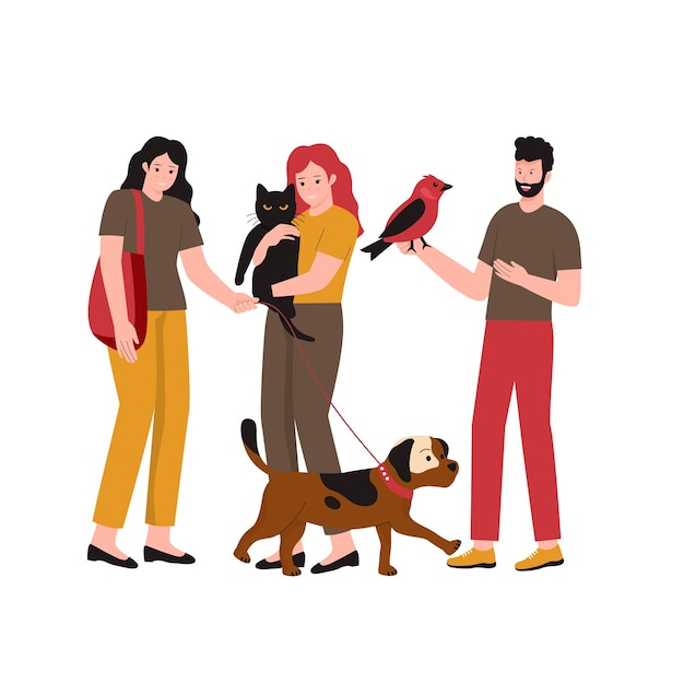 Insieme di persone con il concetto di vettore di animali domestici