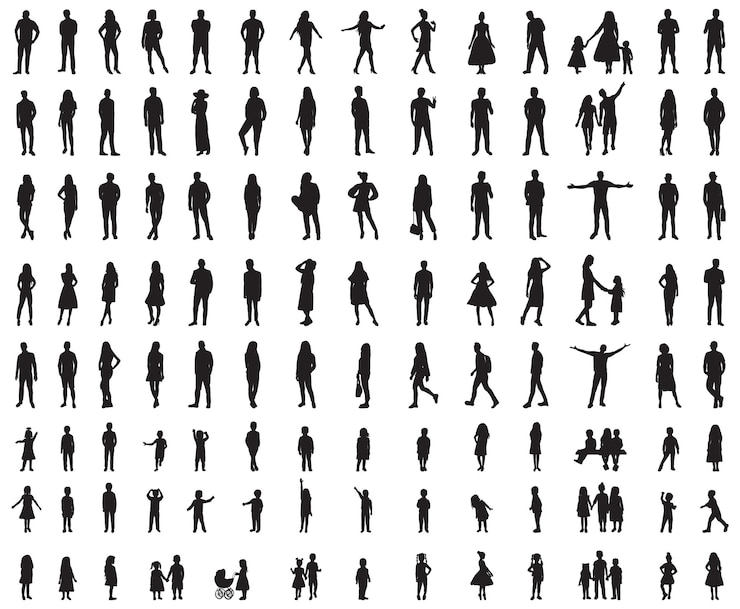 Vettore insieme di persone in posizioni diverse vettore di silhouette