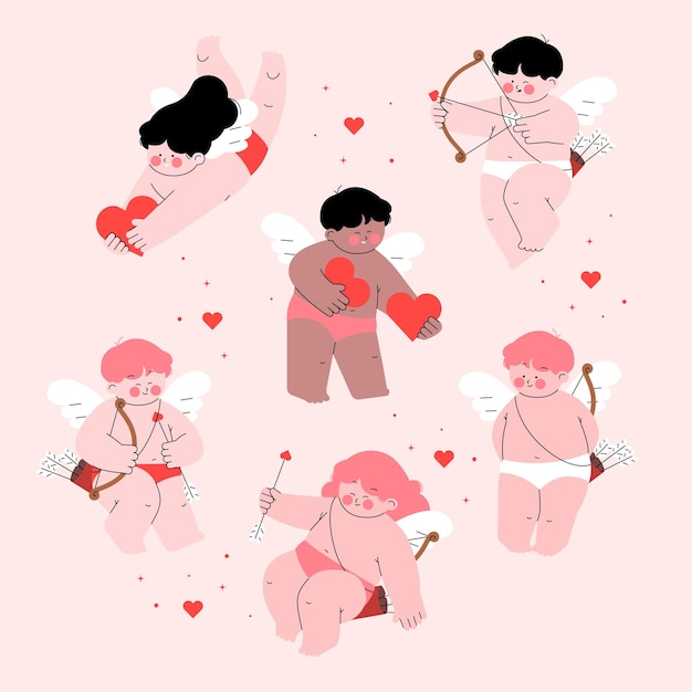 insieme di raccolta di elementi cupido piatto di vettore di san valentino