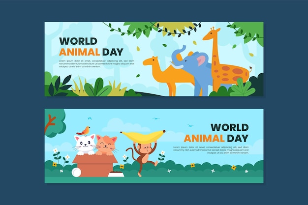 Insieme di raccolta di layout banner orizzontale per la celebrazione della Giornata mondiale degli animali