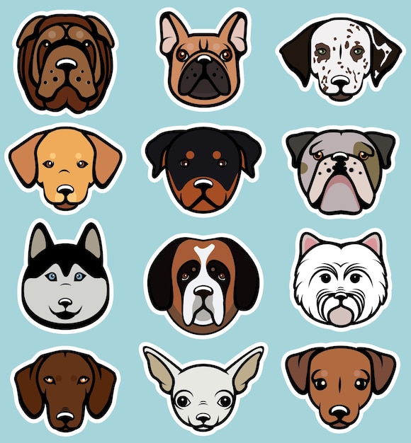 Insieme di vettore dei cani divertenti del fumetto. Illustrazione vettoriale.