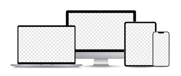 Insieme di vettore del modello del dispositivo. Telefono, computer portatile, tablet, monitor con modello di schermo vuoto.