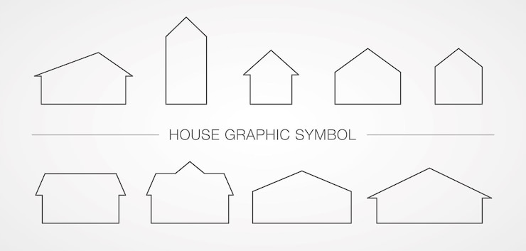 insieme di vettore dell'elemento grafico di simbolo di forma della casa semplice