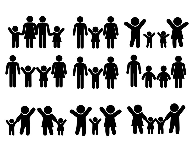 Insieme di vettore della linea di doodle dell'icona della famiglia