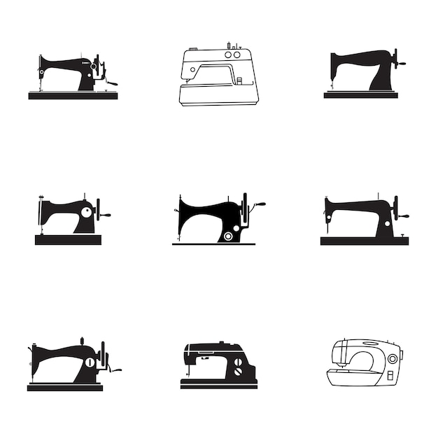 Insieme di vettore della macchina da cucire. La semplice illustrazione della forma della macchina da cucire, elementi modificabili, può essere utilizzata nella progettazione del logo