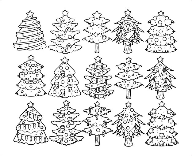Insieme di vettore della raccolta di schizzi del profilo dell'elemento dell'albero di Natale