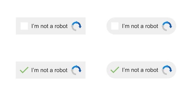 Insieme di vettore delle icone di Captcha. Non sono un robot. Pulsanti vettoriali. Eps 10.