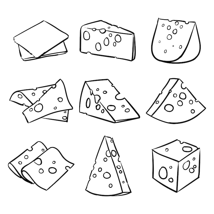Vettore insieme di vettore di formaggio isolato su sfondo bianco