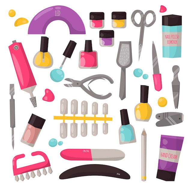 Insieme di vettore di strumenti per manicure.
