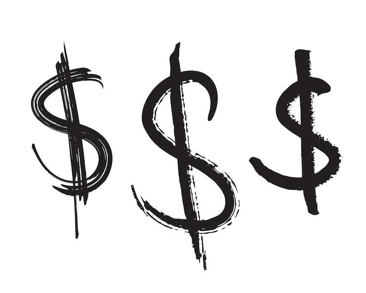 Vettore insieme disegnato a mano del segno del dollaro di lerciume
