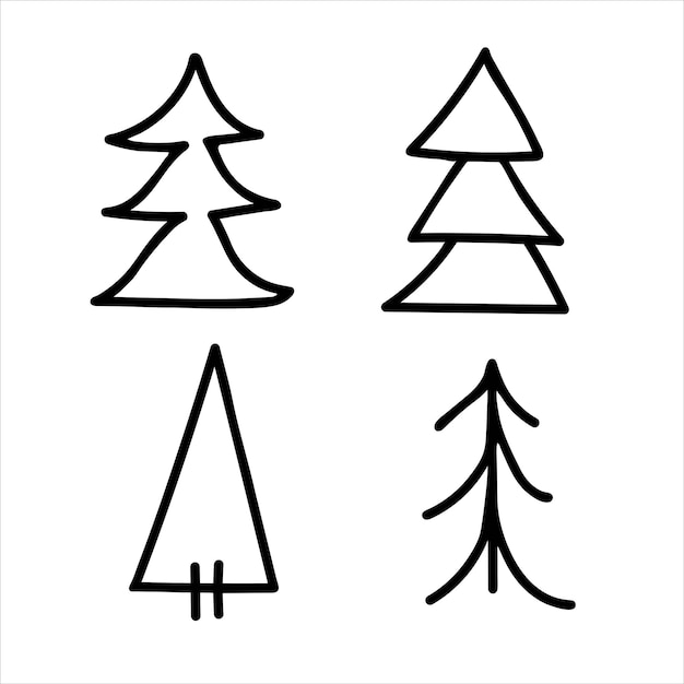 Insieme disegnato a mano di alberi di Natale Bosco di disegno di doodle astratto