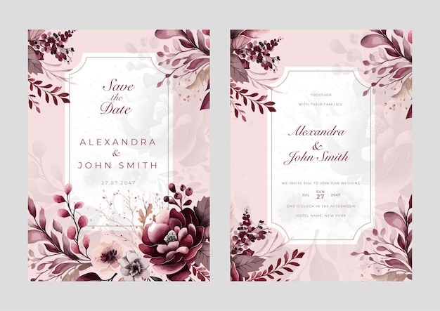 Insieme floreale rosa della carta dell'invito di nozze dell'acquerello