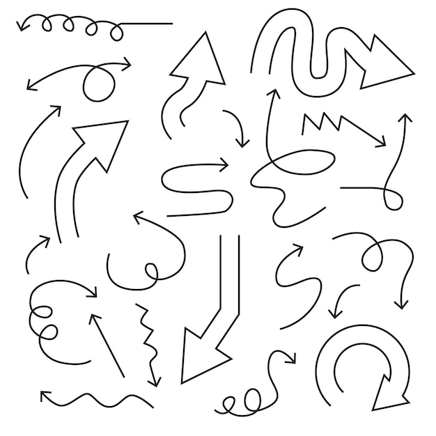 insieme lineare dell'illustrazione di doodle della freccia