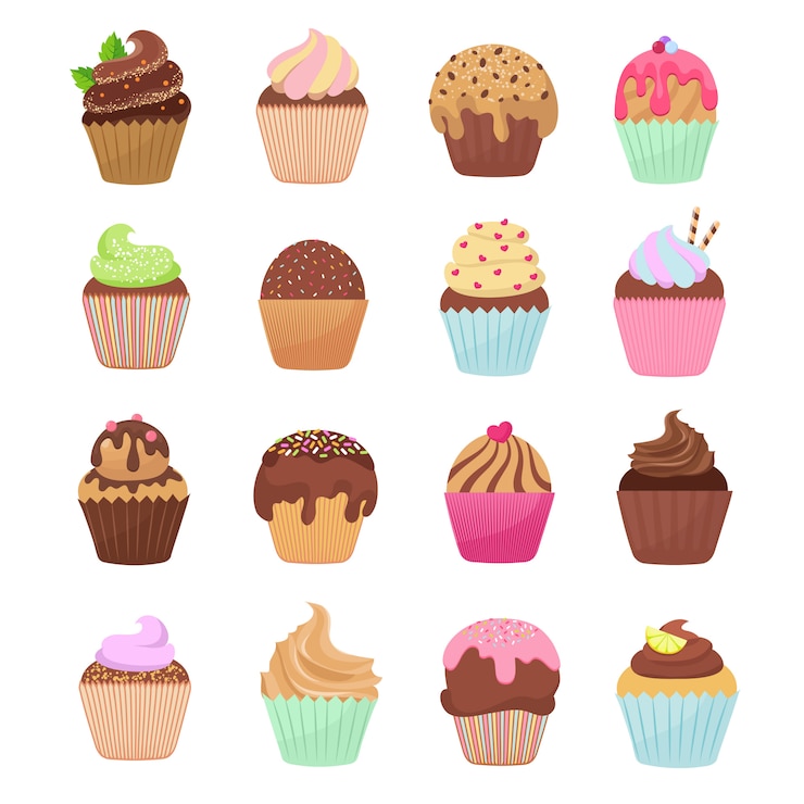 Vettore insieme squisito del fumetto di vettore dei muffin e dei bigné