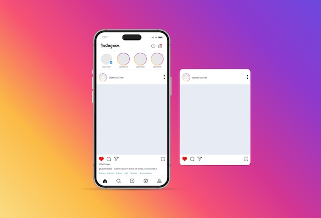 Instagram carosello o pagine di diapositive interfaccia post mockup vettoriale