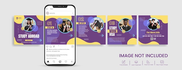 Instagram carousel banner e business marketing annunci sui social media pacchetto banner con mockup per smartphone