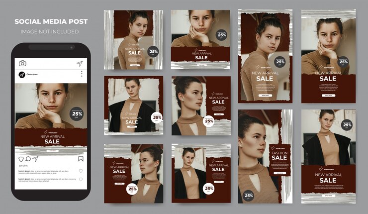 Vettore instagram fashion vendita pennello matita social media post feed