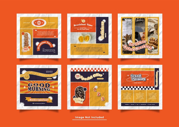 Instagram Social Media Post Collection per panetteria e caffetteria con tema retrò