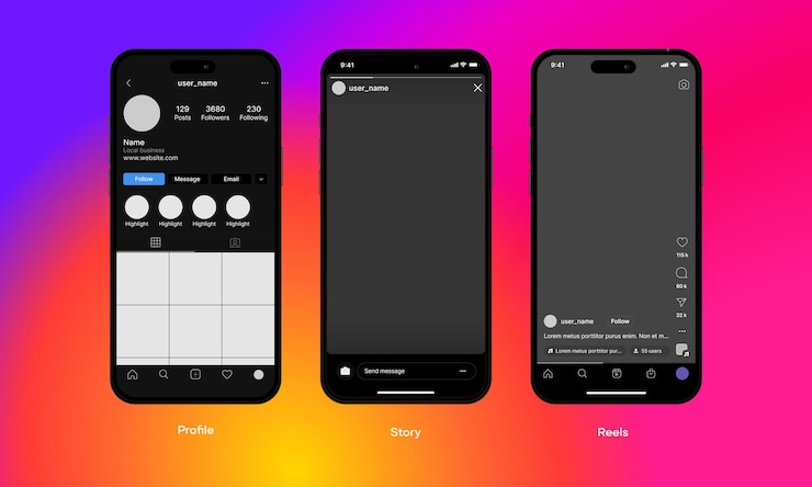 Vettore instagram social network app ui interfaccia mockup design sociale moderno